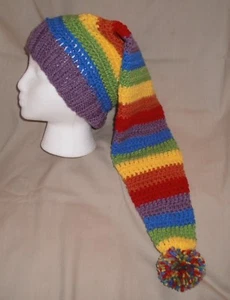 Handmade Knit Hat/beanie - rainbow stripes, extra long - Picture 1 of 3