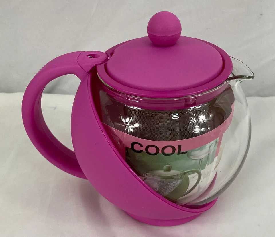 Tetera de vidrio rosa bola de té de plástico cesta extraíble ideas de servicio 20 OZ K6810 Foto 1 de 4