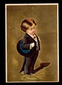 Boy Business Suit Gold Metallic Trade Card Blank - Picture 1 of 2