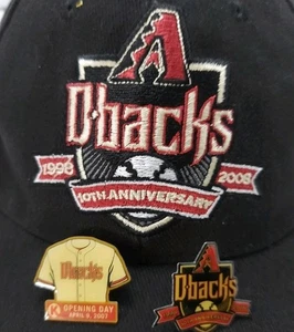Arizona Diamondbacks 10th Anniversary Black Baseball Hat Strap Back W/ 2 Pins - Picture 1 of 12