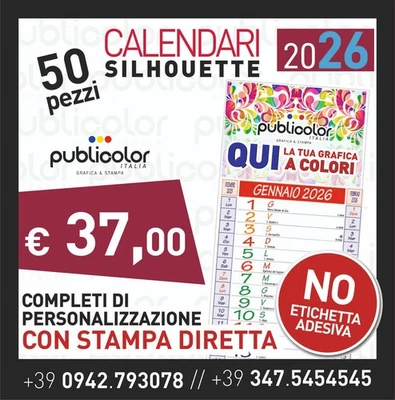 - SENZA MARCA/GENERICO – 50 CALENDARI OLANDESI SILHOUETTE 2026 PERSONALIZZATI STAMPATI A COLORI