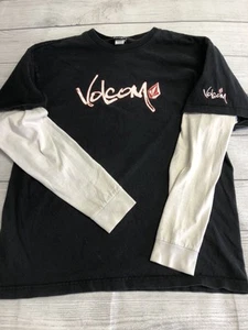 Volcom Shirt YOUTH Large Black White Layered Long Sleeve Skate Surfer Logo Tee - Picture 1 of 8