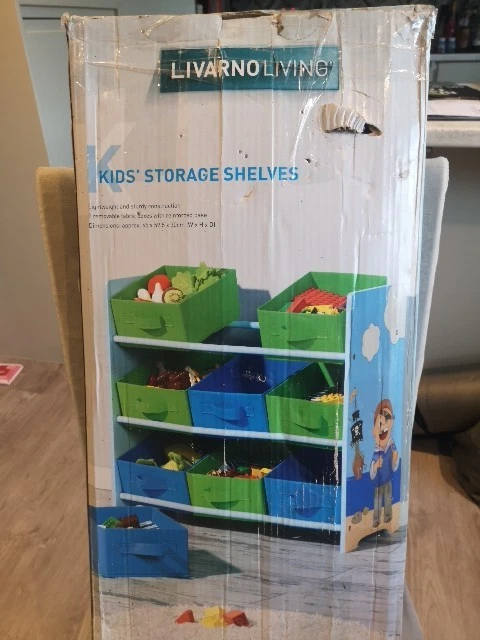 Kids Storage Shelves With 9 Removable Fabric Boxes And Pirate Themed Sides - Image 1 of 4