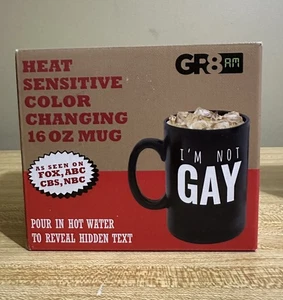 Coffee Mug 16oz Heat Sensitive Color Changing Hidden Text Reveal- I’m not gay - Picture 1 of 2