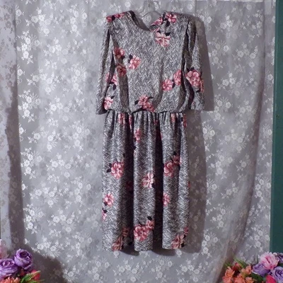 Vintage 80s Floral Dress Size XL 1980s Black Pink Secretary Golden Girls Retro - Image 1 of 4