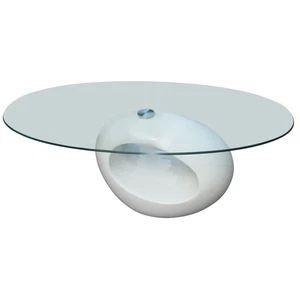 Oval Glass Top Coffee Side Table High Gloss White Modern Sofa Lounge Living Room - Picture 1 of 7