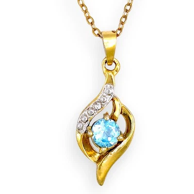 Ожерелье с одним бриллиантом 14 карат с голубым топазом и вермеем 925 пробы 16 дюймов - Изображение 1 из 4