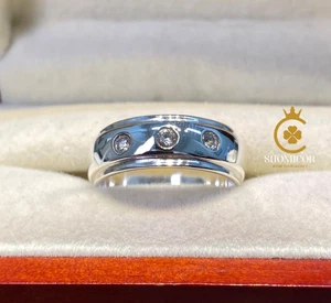 Elegant Three Stone Moissanite Band – 925 Sterling Silver Wedding Ring - Picture 1 of 9