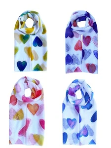 Pretty Love Heart Print Scarf Light Weight Fashion Premium Soft Hijab Shawl Wrap - Picture 1 of 5