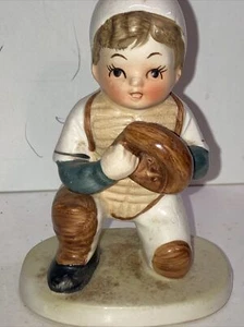 Vintage Norcrest Baseball Player Boy Figurine Statue Baseball Catcher 4" H - Picture 1 of 8