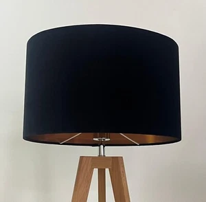 Lampshade Black Velvet Brushed Copper Oval Light Shade - Picture 1 of 21