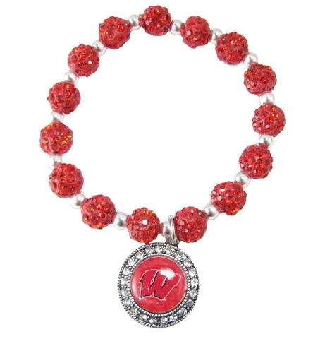 Wisconsin Badgers Red Jeweled Beads Crystal Stretch Bracelet Bling Jewelry UW Cover