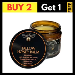 New Organic Grass-Fed Beef Tallow Balm With Raw Honey Moisturizing Cream 100g - Picture 1 of 7