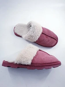 M&S size 5 (38) raspberry pink suede faux fur lined flat slip on clog slippers - Picture 1 of 10