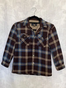 Freedom Foundry Boys Sherpa Fleece Plaid Flannel Jacket Brown Tan Size Small 7/8 - Picture 1 of 12