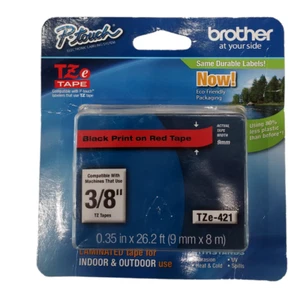 Brother P-Touch TZ-421 Label Tape TZ421 Ptouch TZe421 3/8" Black on Red TZE-421 - Picture 1 of 2