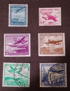 Lot of 6 Chile Air Mail Postage Stamps - Hinged - Picture 1 of 1