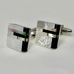 Luxury Mother Pearl Onyx Abalone Cufflinks For Men - Picture 1 of 4