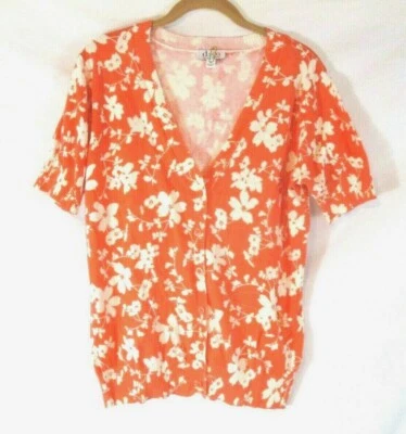Nuevo Denim & Co. Cárdigan Floral Suéter Naranja Pequeño Manga Corta Mujer CB39J Foto 1 de 4