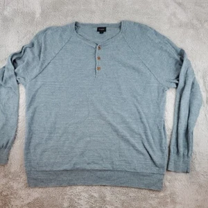 J Crew Henley Sweater Mens Large Heather Green Knit Long Sleeve Crew Neck - Picture 1 of 6