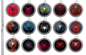15 Spider Man Silver Flat Bottle Cap Necklaces Set 2 - Picture 1 of 1
