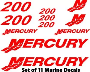 (11pc) Set of 200 Hp Mercury outboard boat cowling decal set custom color choice - Picture 1 of 5