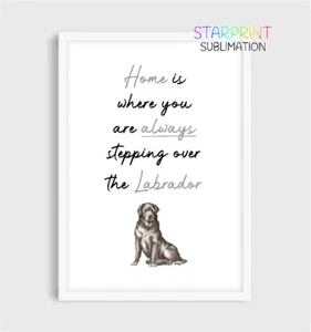 Labrador (schwarz) ungerahmtes A4 Bild/Druck, "Home is" Zitat, Hund Wandbild/Geschenk - Bild 1 von 1