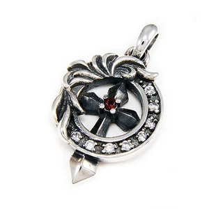 VINE CROSS WHITE & RED CZ 925 STERLING SILVER GOTHIC BIKER PENDANT ckk-009 - Picture 1 of 6