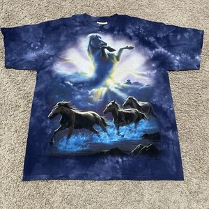 VTG The Mountain Shirt Men Large Purple TieDye Rearing Stallion Wild Horses 2004 - Picture 1 of 7