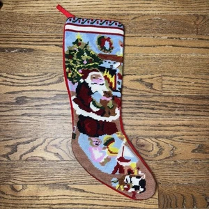 Vintage Nadelspitze Weihnachten Santa Spielzeug Strumpf rot Samt Rückseite - Bild 1 von 7