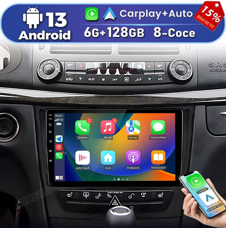 6G+128G Android 13 For Mercedes Benz E-W211 E320 E500 E350 CLS Car Stereo Radio Foto 1 de 4