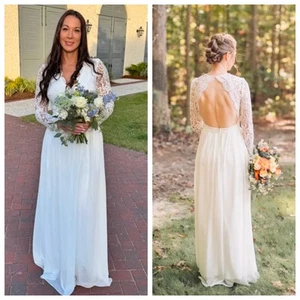 NWT Lulu's Awaken My Love White Long Sleeve Lace Maxi Wedding Dress Gown M - Picture 1 of 8