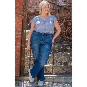 Judy Dark Wash High Rise Cargo Wide Leg Jeans Comfort Stretch Denim Gr. 11/30 - Bild 1 von 10