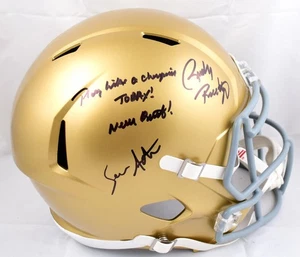 Casco de velocidad F/S firmado por Rudy Ruettiger Sean Astin Notre Dame con 2 insc.-BA W Holo - Imagen 1 de 6