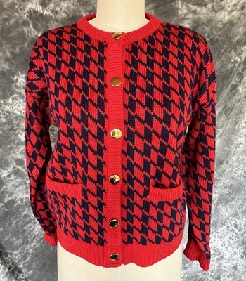Vintage KASBAH Red Navy Hounds tooth Jacket Cardigan Size Small - Image 1 of 4