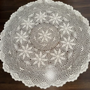 Vintage Crocheted Cotton 31” Round Cream Doily Table Scarf/Topper - Picture 1 of 4