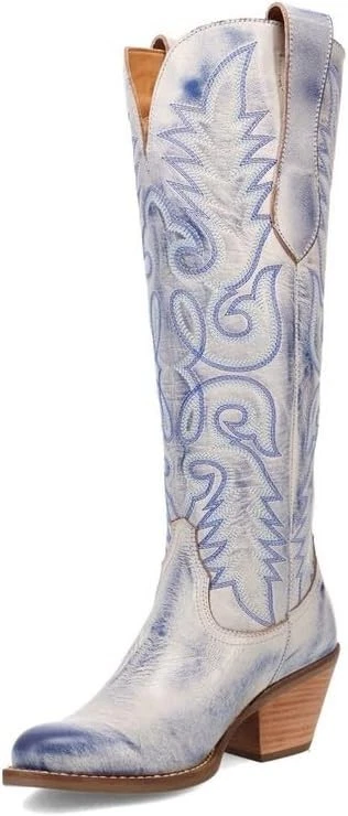Bota occidental Dingo Love descolorida para mujer 8, azul  Foto 1 de 4