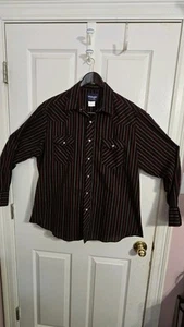 Vintage 90's Wrangler Cowboy Cut Pearl Snap Striped Western Shirt Size XL - Picture 1 of 10