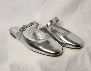 J.Crew Silver Mary Jane Slip On Mules Decorative Buckle Womens Size 5 - Picture 1 of 9