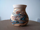 Nemadji Indian River Pottery Vase Turqoise Tans Brown Swirl Handmade Usa