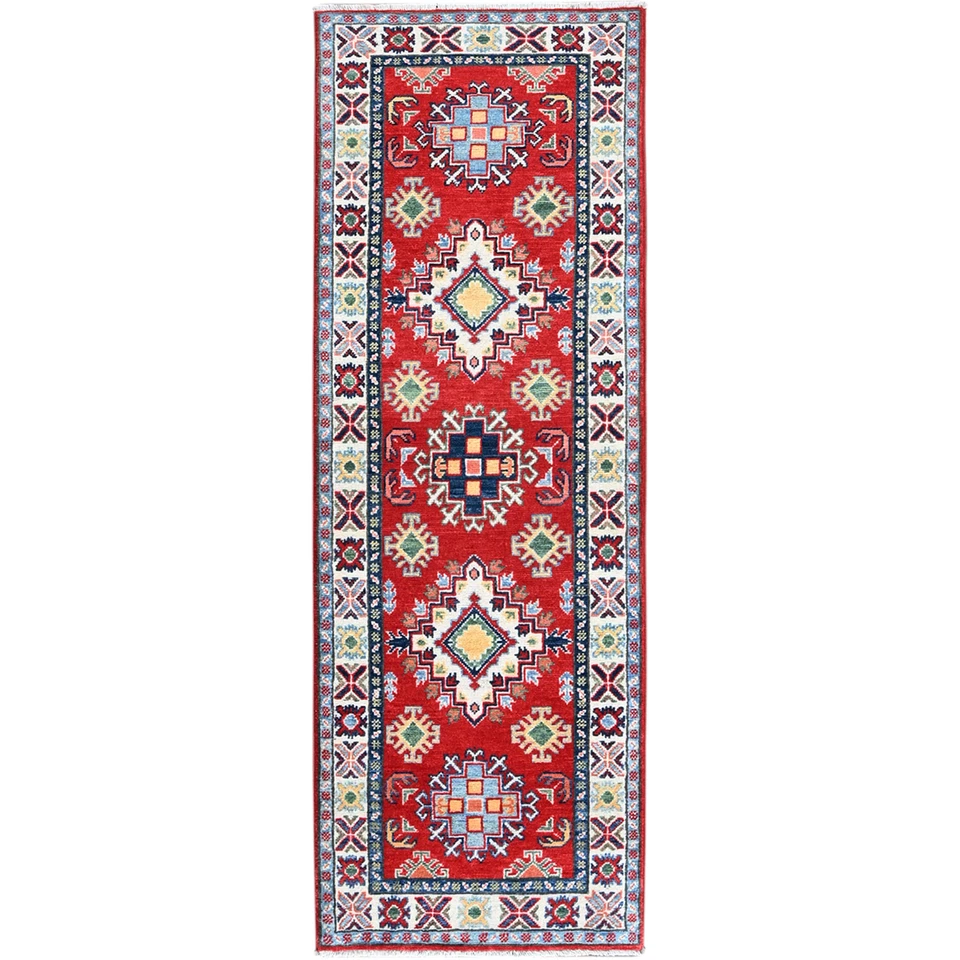 2'x5'9" Red Kazak with Medallions Design Hand Knotted Soft Wool Runner Rug R506 - Image 1 of 4