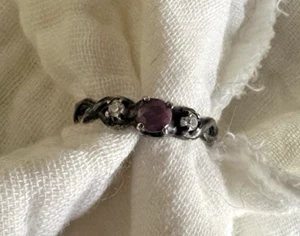 Vintage Sterling Silver Ruby White Topaz Ring C^A Sz 7.5 - Foto 1 di 6