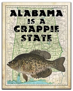 Crappie Fishing Alabama Mapa Estatal Arte Impresión Señuelos Resort Cabina Decoración de Pared Regalo - Imagen 1 de 1