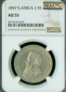 1897 SOUTH AFRICA 2.5 SHILLINGS NGC AU55 NICE COIN .
