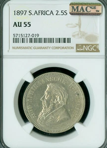 1897 SOUTH AFRICA 2.5 SHILLINGS NGC AU55 NICE COIN . - Picture 1 of 2