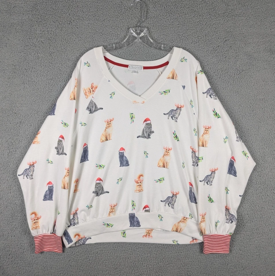 PJ Salvage Pijama Top Mujer XL Blanco Navidad Gatos Persas Pullover Cómodo  Foto 1 de 4
