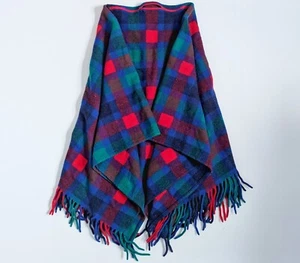 Vintage Pendleton Wool Cape Red Plaid Poncho Zip Front Fringed Trim 1970's - Picture 1 of 8