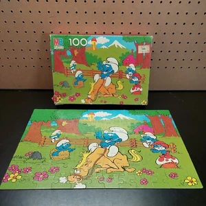 Smurf Puzzle Vintage 100 Pieces Bradley Complete 16 x 11 in 4190-5 - Picture 1 of 6