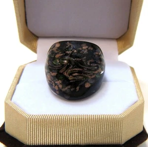 Art Deco Dark Royal Purple with Gold Fleck Hand Blown Glass Bling Ring size 7.5 - Picture 1 of 4