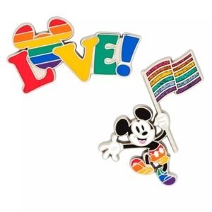 Disney Parks Rainbow Pride Glitter Flag Mickey Mouse Love Collectible Pin Set - Picture 1 of 3